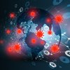 Purchased - Blue abstract network backround with globe coronavirus